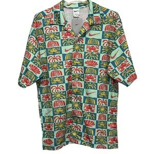 Nike Mesh Hawaiian‎ Resort Camp Short Sleeve Button Shirt Men Medium Dri-Fit New